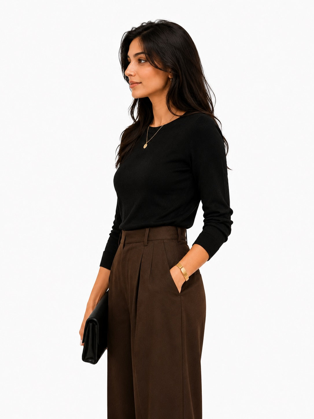 Classic Noir Knit Top & Tailored Wide-Leg Trouser Set