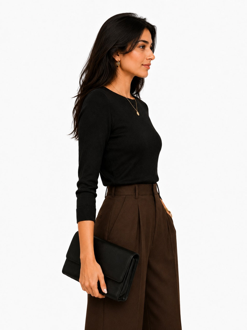 Classic Noir Knit Top & Tailored Wide-Leg Trouser Set