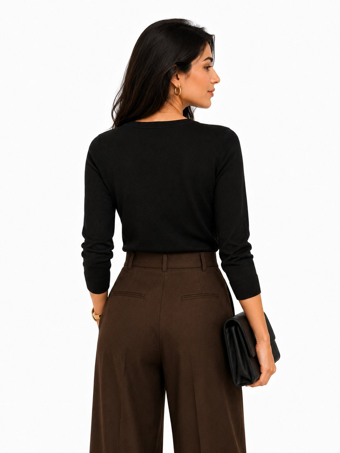Classic Noir Knit Top & Tailored Wide-Leg Trouser Set