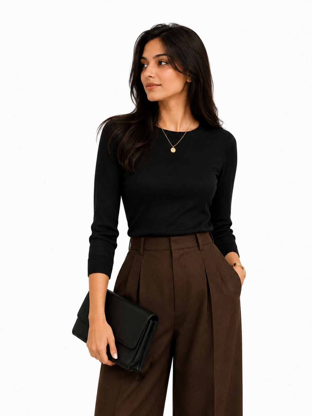 Classic Noir Knit Top & Tailored Wide-Leg Trouser Set