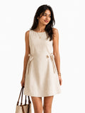 Ivory Tie-Waist Linen Mini Dress